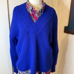 Evereve V-Neck Knit Sweater in Cobalt Blue size S